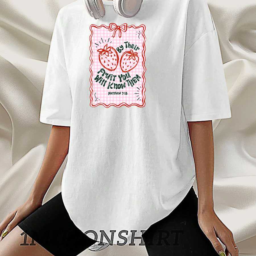Strawberries & Scripture T-Shirt Coquette Christian Design